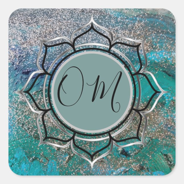 Glittery Blue Elegant OM Lotus   Square Sticker (Front)