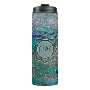 Glittery Blue Elegant OM Lotus     Thermal Tumbler