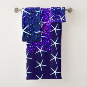Glittery Blue Ombre Sparkle Starfish Patterns Cute Bath Towel Set