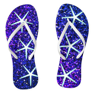 Glittery Blue Ombre Sparkle Starfish Patterns Cute Flip Flops