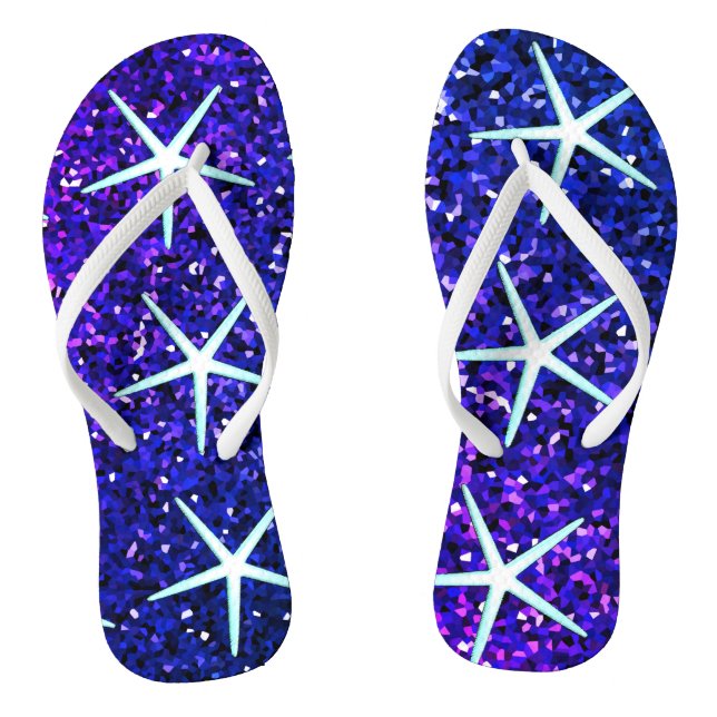 Glittery Blue Ombre Sparkle Starfish Patterns Cute Flip Flops (Footbed)