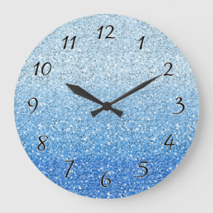 Glittery Blue Ombre Spectrum Large Clock