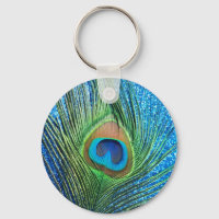 Glittery Blue Peacock Feather Still Life