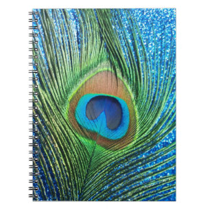 Glittery Blue Peacock Feather Still Life Notebook