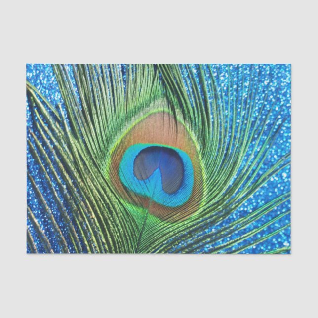 Glittery Blue Peacock Tissue Paper (Front)