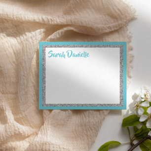 Glittery Blue & Silver Personalized Thank You Card