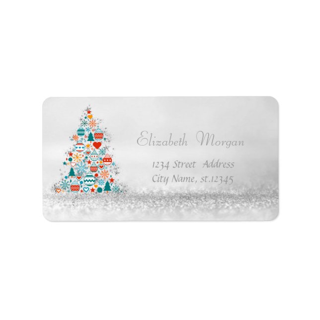  Glittery,Bokeh,Christmas Tree Colourful Balls Label (Front)