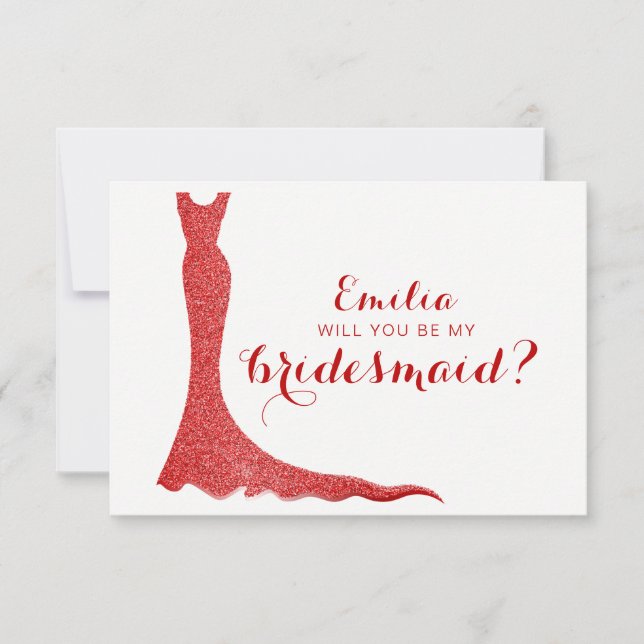 Glittery bridesmaid dress invitation (Front)