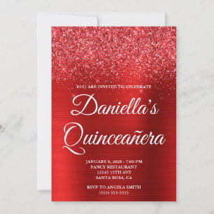 Glittery Bright Red Foil Quinceañera Invitation