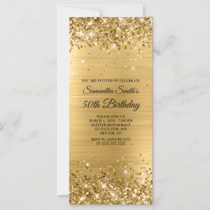 Glittery Brushed Gold Foil 50th Birthday Magnetic Invitation