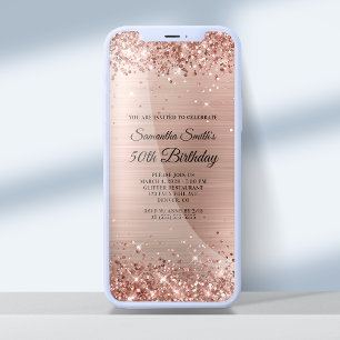 Glittery Brushed Rose Gold Foil 50th Birthday Invitation