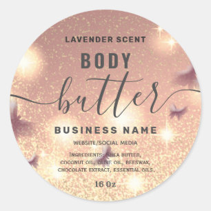Glittery butterfly script body butter label