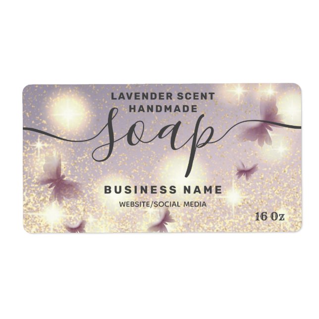 Glittery butterfly script soap label (Front)