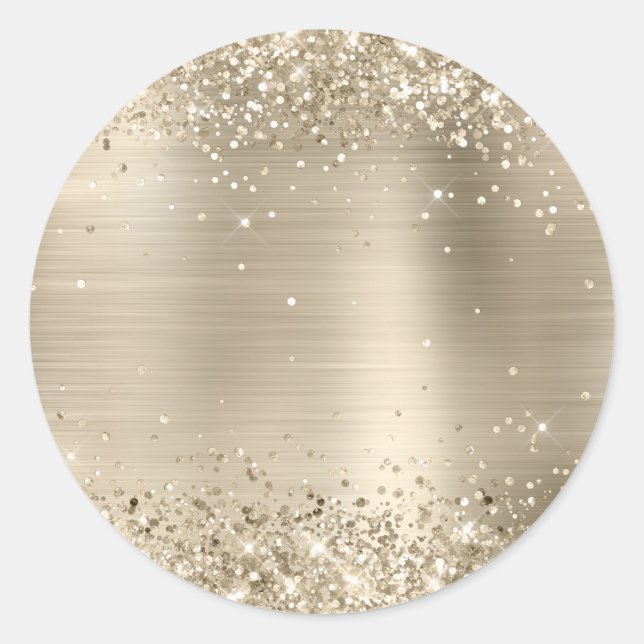 Glittery Champagne Foil Blank Classic Round Sticker (Front)