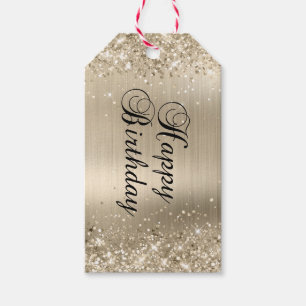 Glittery Champagne Foil Happy Birthday Gift Tags
