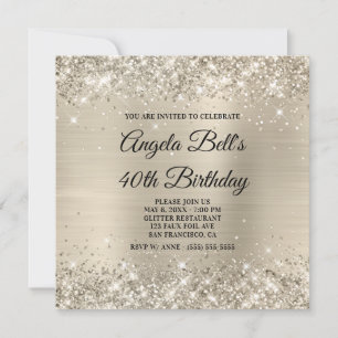 Glittery Champagne Shimmer Foil Fancy Monogram Invitation
