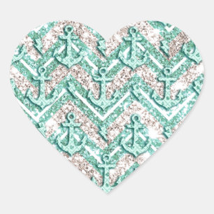 Glittery chevron with anchors and lightning art heart sticker