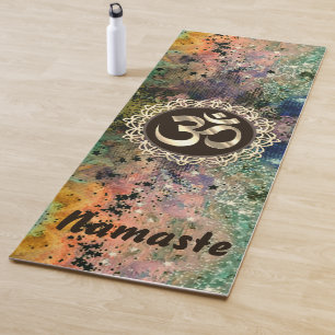 Glittery Colourful Grunge OM Namaste Yoga Mat
