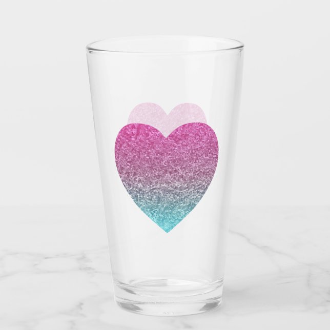 Glittery Colourful Heart Glass (Front)