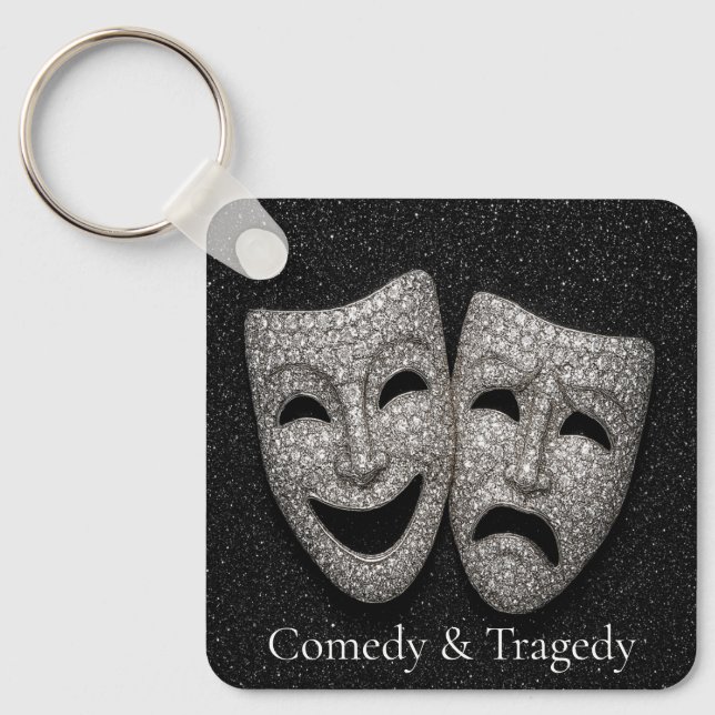 Glittery Comedy & Tragedy Drama Mask Keychain (Front)