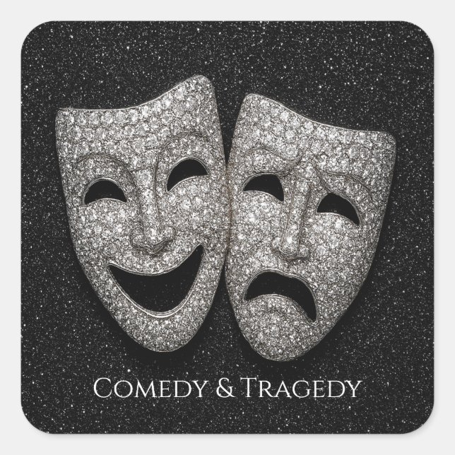 Glittery Comedy & Tragedy Drama Mask Square Sticker (Front)