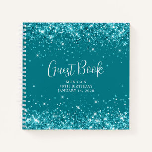 Glittery Dark Turquoise 40th Birthday Guest Notebook