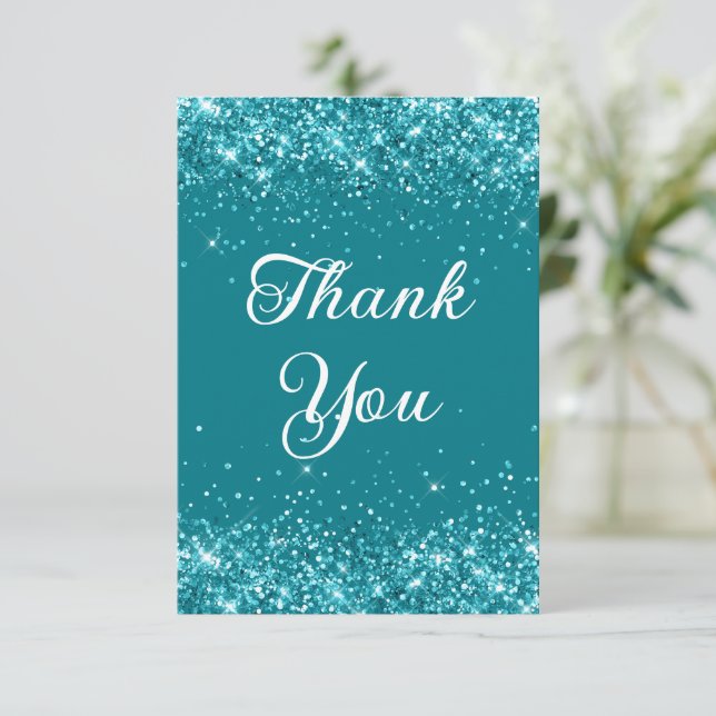 Glittery Dark Turquoise 40th Birthday Thank You Card (Standing Front)