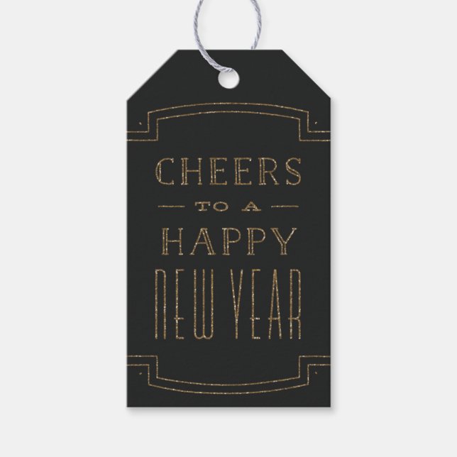 Glittery Deco New Year Gift Tag - Slate (Front)