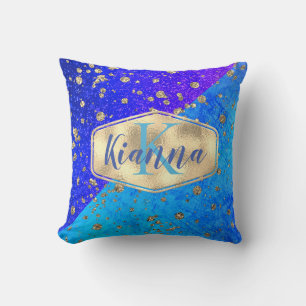 Glittery Dreamy Blue Monogram Throw Pillow