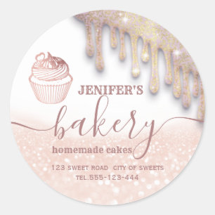 Glittery drips cupcake chef script bakery  classic classic round sticker