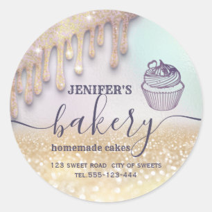 Glittery drips cupcake chef script bakery classic  classic round sticker