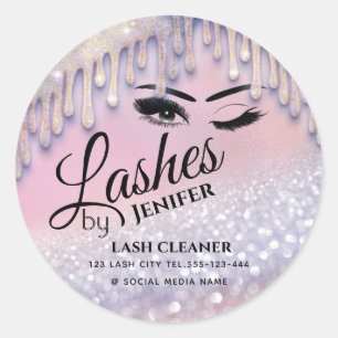 Glittery drips wink lash extension lash cleaner    classic round sticker