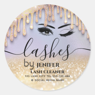Glittery drips wink lash extension lash cleaner    classic round sticker