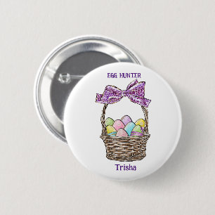 Glittery Easter Basket Delight Customizable 2 Inch Round Button