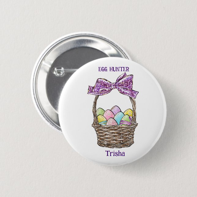 Glittery Easter Basket Delight Customizable 2 Inch Round Button (Front & Back)