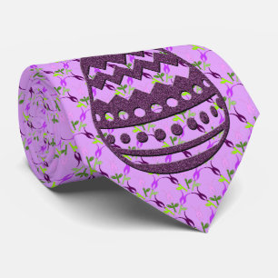 Glittery Easter Egg on Abstract Flower Lilac Tie