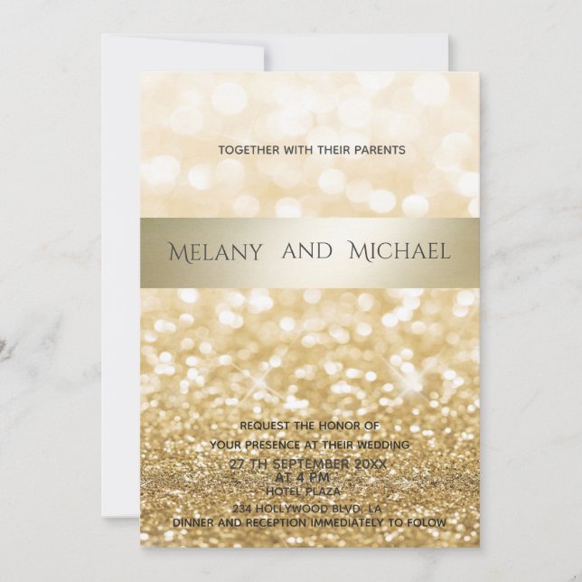Glittery Elegant modern gold stripe Invitation (Front)