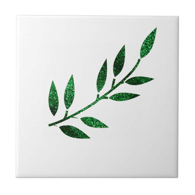 Glittery Emerald Green Leaf Gift Decor Party Favou Tile (Front)