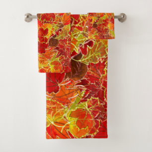 Glittery Fall Maple Leaves Bath Towel Set