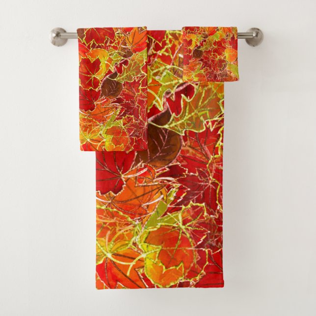 Glittery Fall Maple Leaves Bath Towel Set (Insitu)