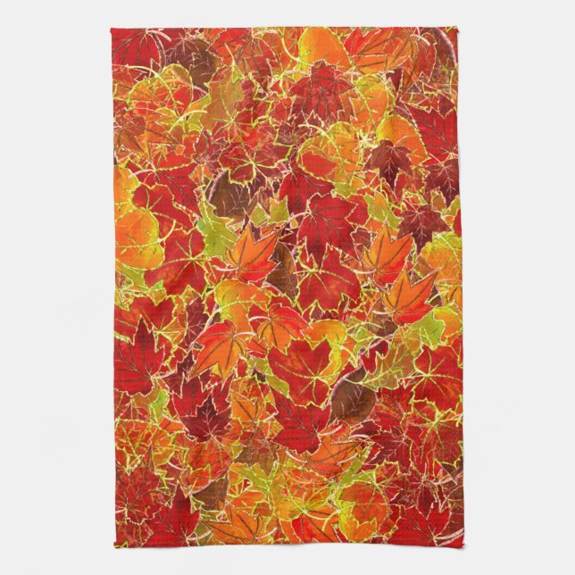 Glittery Fall Maple Leaves Kitchen Towel (Vertical)