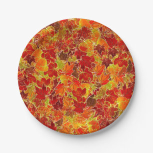 Glittery Fall Maple Leaves Paper Plate