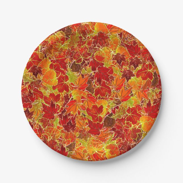 Glittery Fall Maple Leaves Paper Plate (Front)