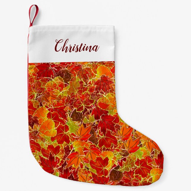 Glittery Fall Maple Leaves Small Christmas Stocking (Front)