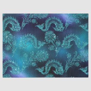 Glittery Fish and Flowers on Blue Decoupage Tissue Paper