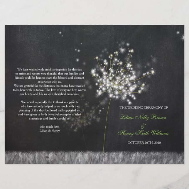 Glittery Floral Chalkboard Mariage Programme Bifol (Devant)
