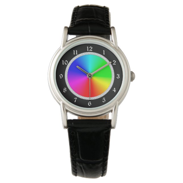 Glittery Frame Rainbow Colour Wheel Watch (Front)