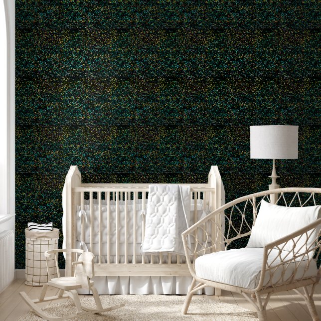 Glittery Galaxy Patterns Black Yellow Multicolor Wallpaper (Kids)