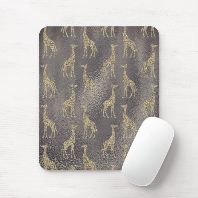 Glittery Giraffe on Glossy Grey  Mouse Pad (With Mouse)
