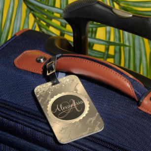 Glittery Giraffes on Glitzy Gold Monogram   Luggage Tag